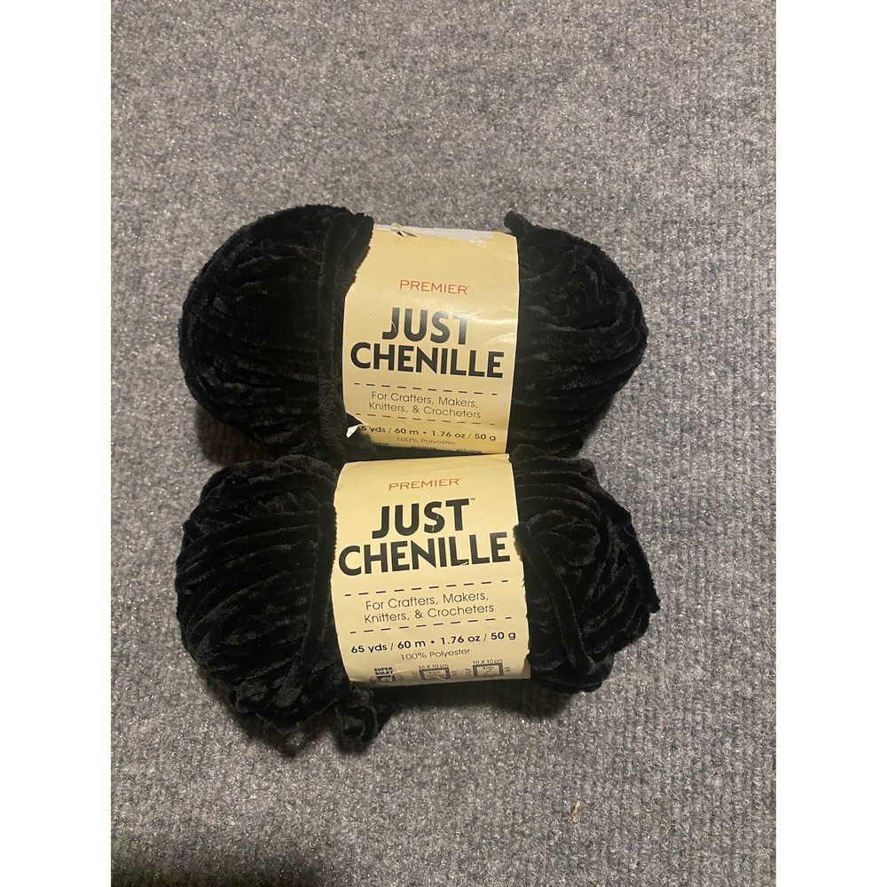 Premier Just Chenille Black Yarn Super Soft 2 Skein Lot